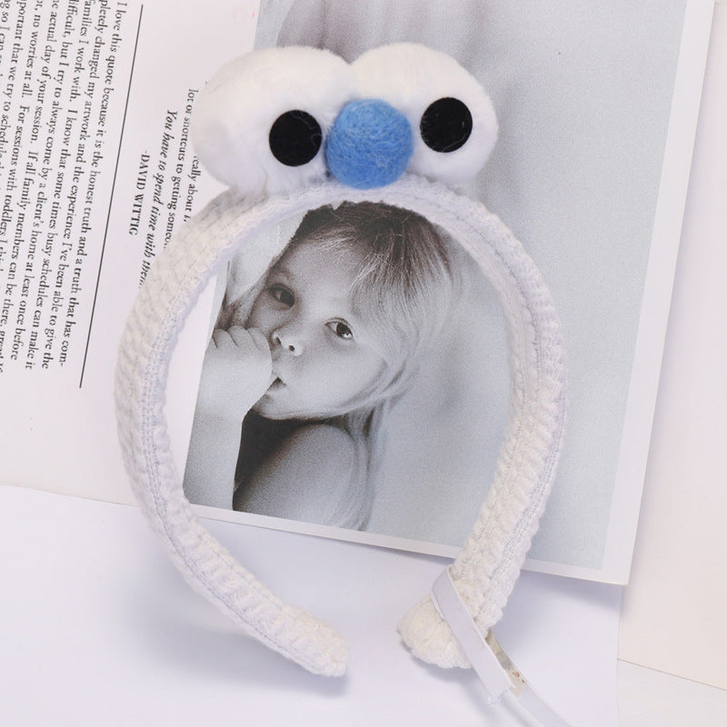 B952芝麻街emlo卡通髮箍毛絨大眼睛賣萌自拍頭箍 洗臉束髮帶頭飾plush